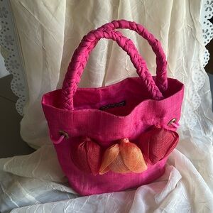 Vibrant Pink Tulip Purse bag woven fabric floral handmade